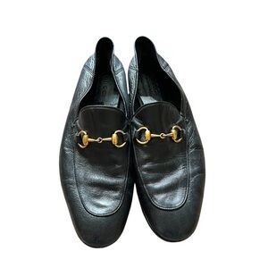 Gucci Black Leather Round Toe Horsebit Loafers Size 9.5